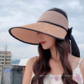 Topless Breathable Big-edge Sunhat Ladies Summer New Fashion Women Outdoor Sports Bowknot Visor Straw Hat
